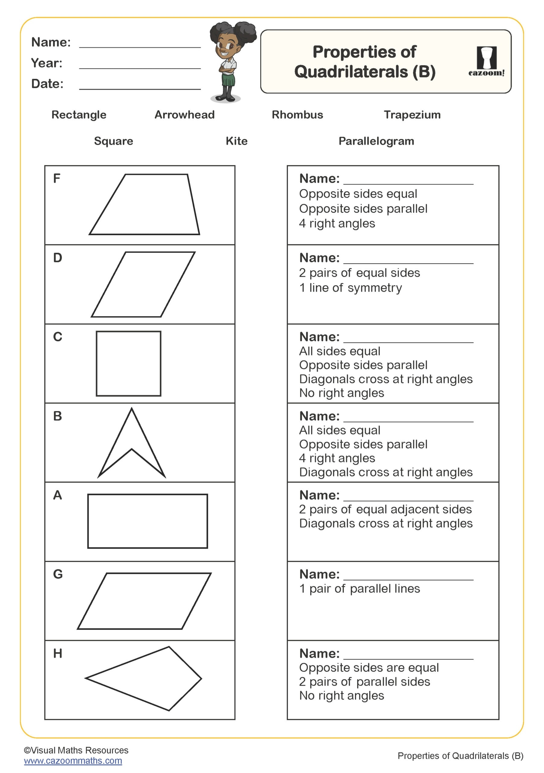 Properties Of Quadrilaterals A Worksheet Key Stage 2 PDF Geometry Worksheets