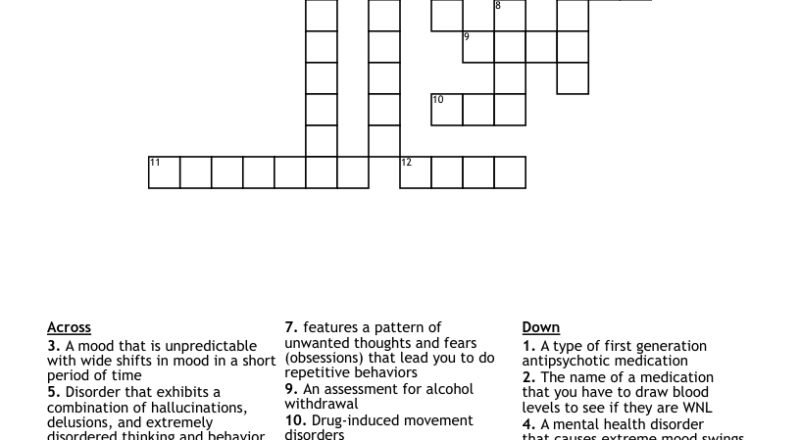 Psych Crossword Puzzle WordMint