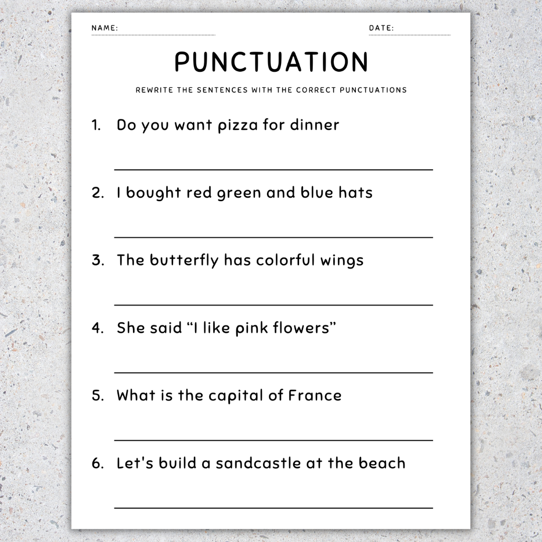 Punctuation Worksheets Fix The Sentences Grammar Practice 2nd Grade Made By Teachers