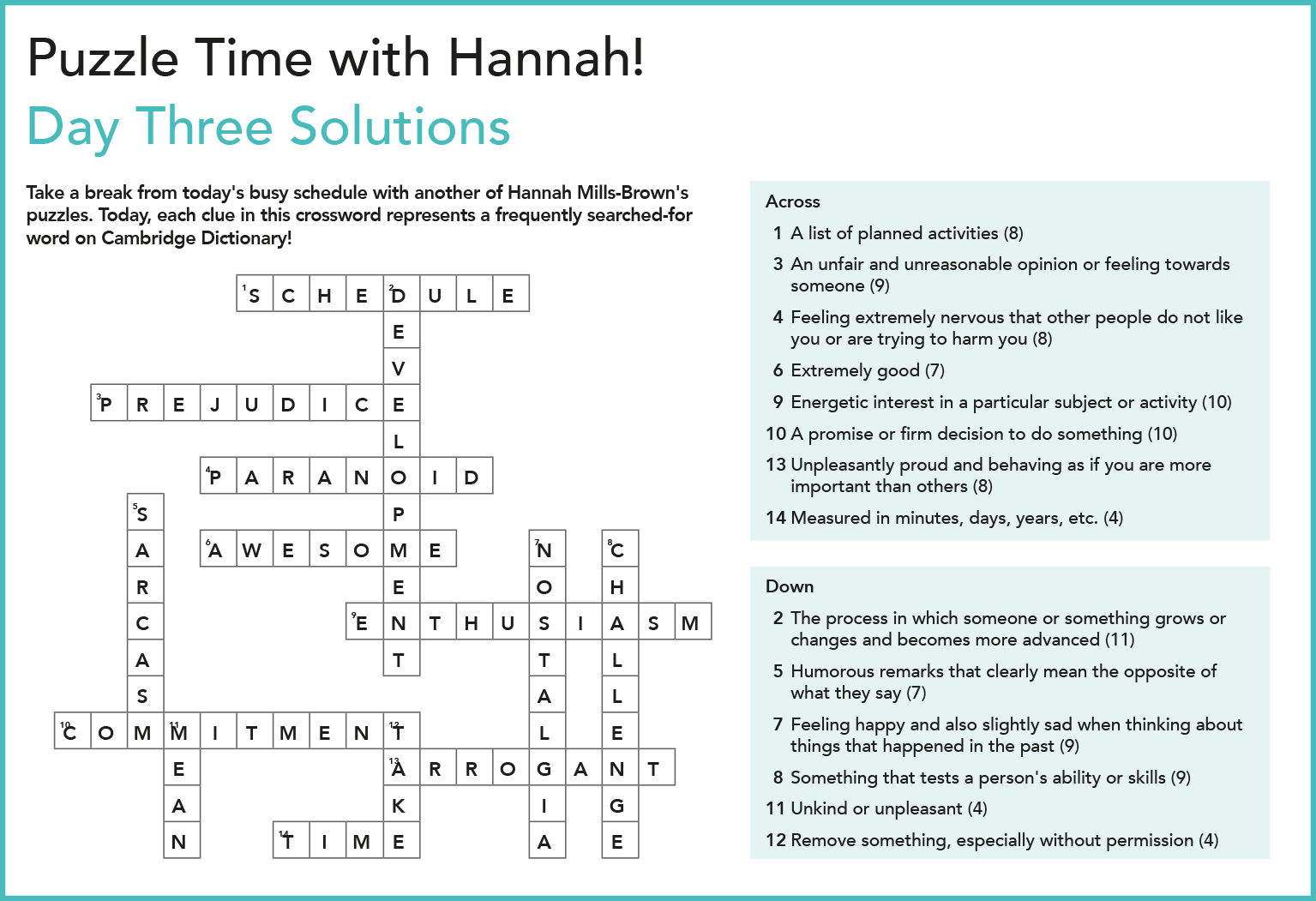 Puzzle Time With Hannah 3 Crossword World Of Better Learning Cambridge University Press Assessment Cambridge English