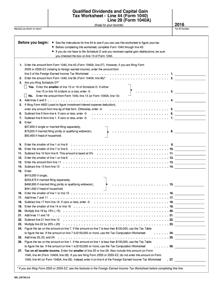 qualified dividends and capital gain worksheet