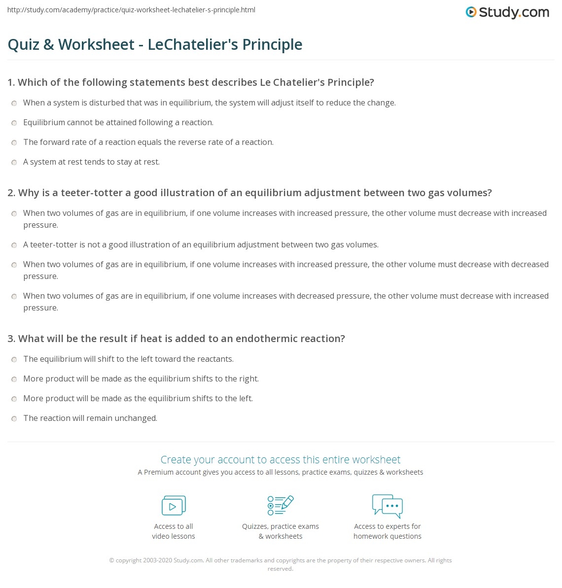 le chatelier's principle worksheet