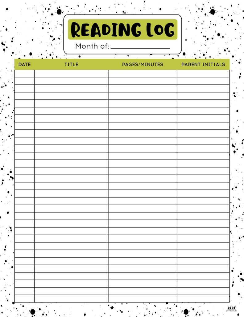 reading log printable