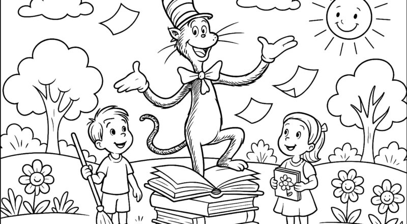 Reading The Cat In The Hat Coloring Pages