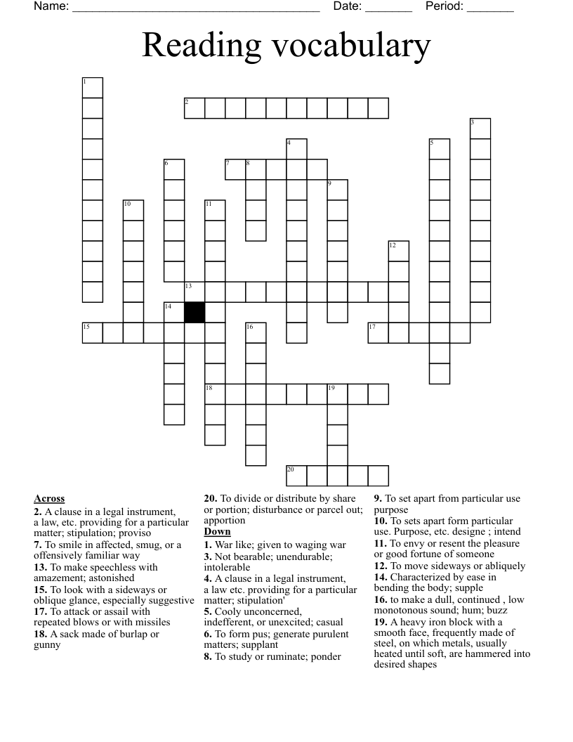 Reading Vocabulary Crossword WordMint Reading Vocabulary Crossword WordMint