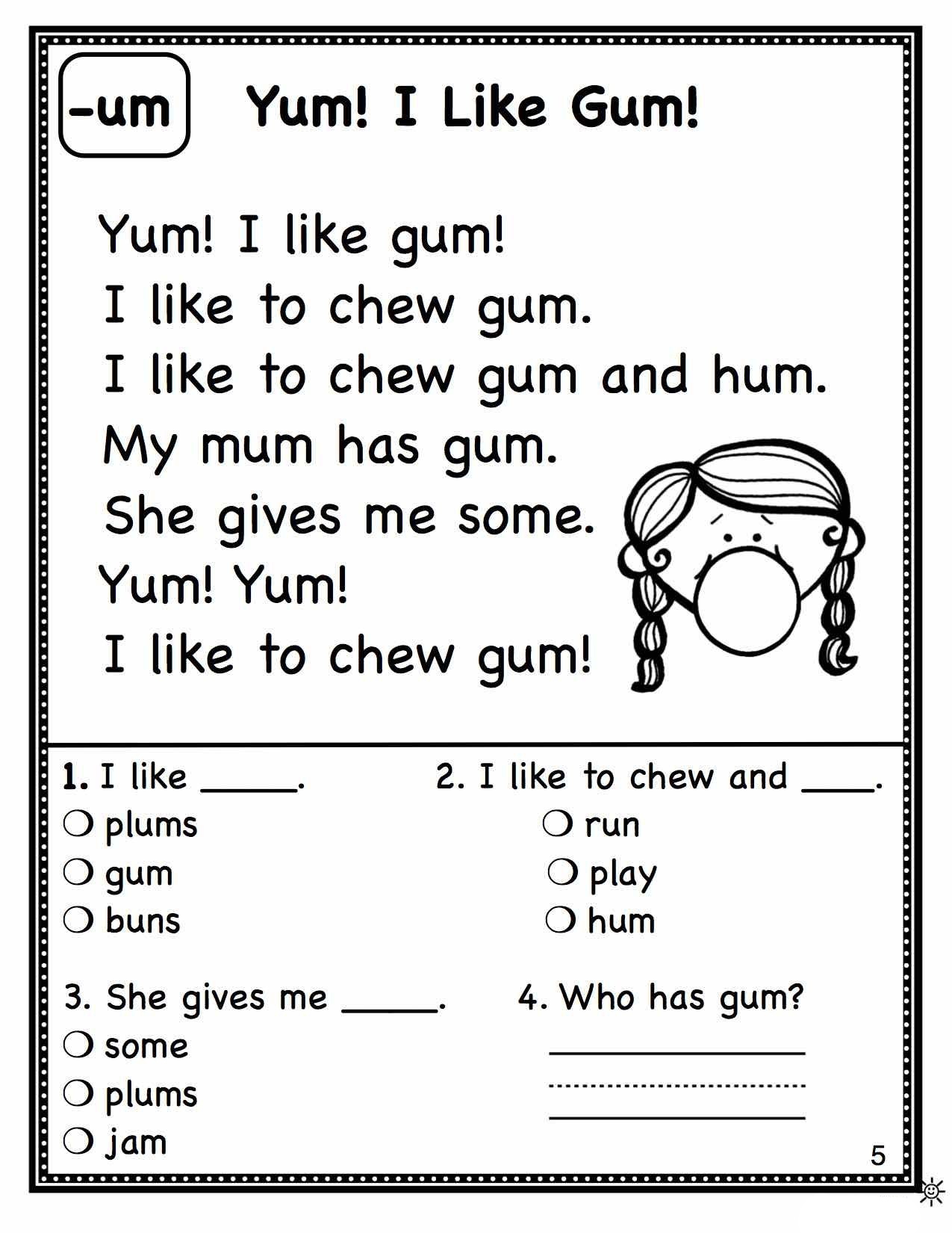 reading worksheets for 1st grade
