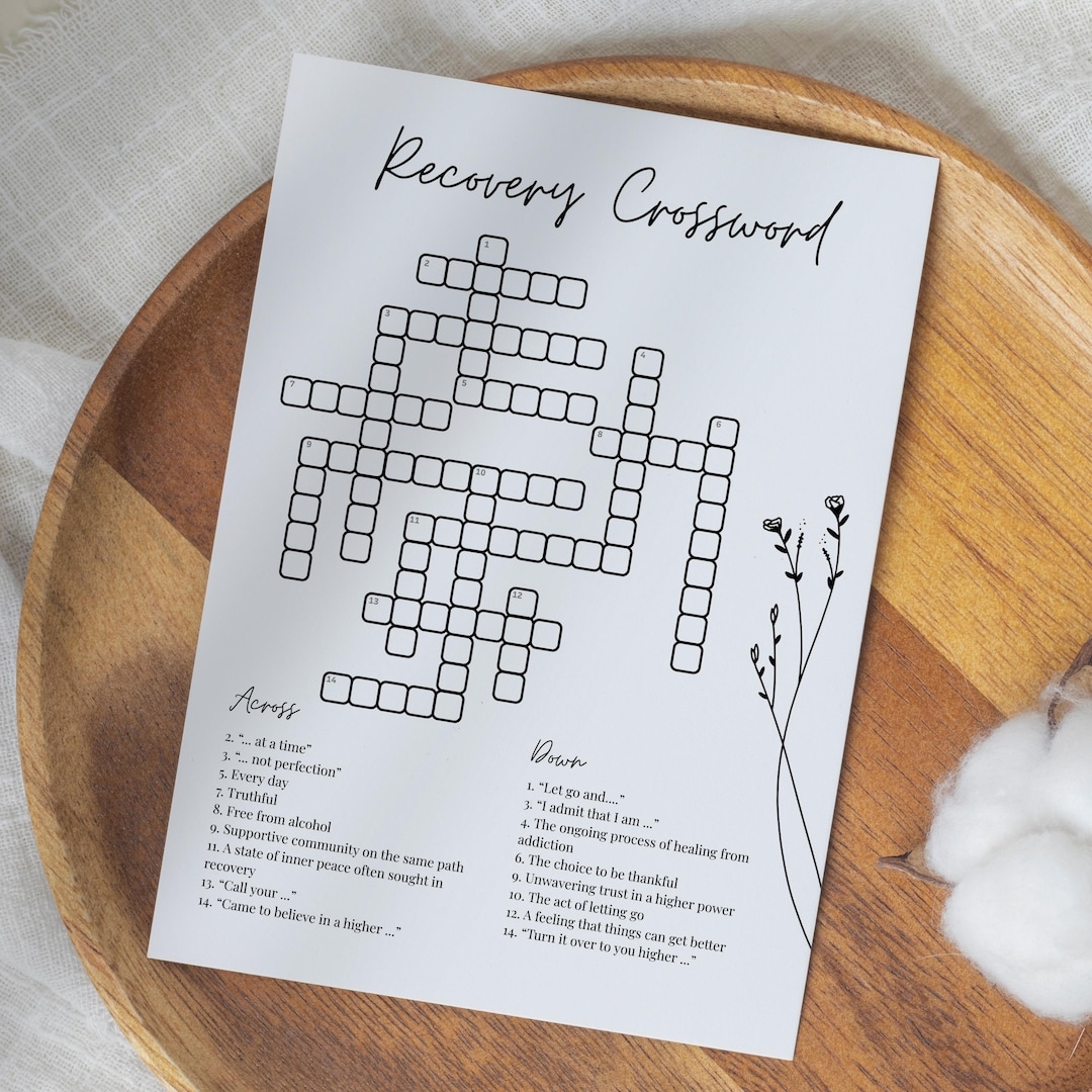 Recovery Crossword Game Answer Key 12 Steps Recovery Boredom Buster Instant Download PDF JPG Etsy