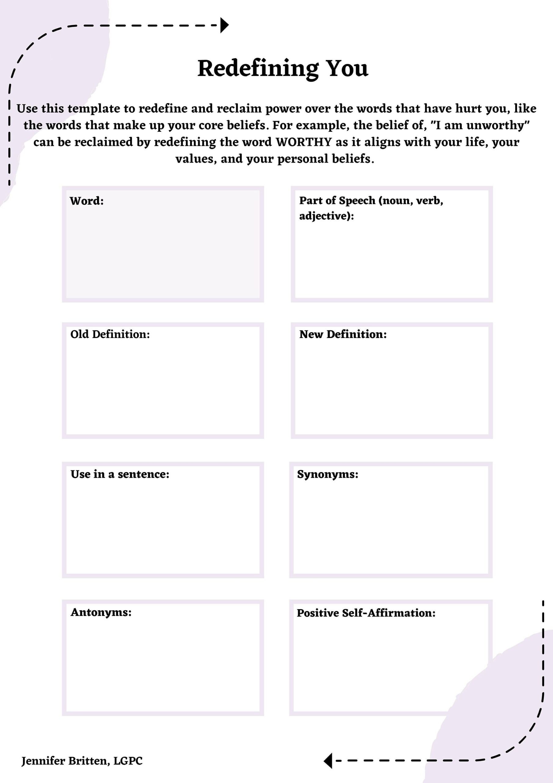Redefining You Therapy Worksheet To Work Through Core Beliefs Etsy