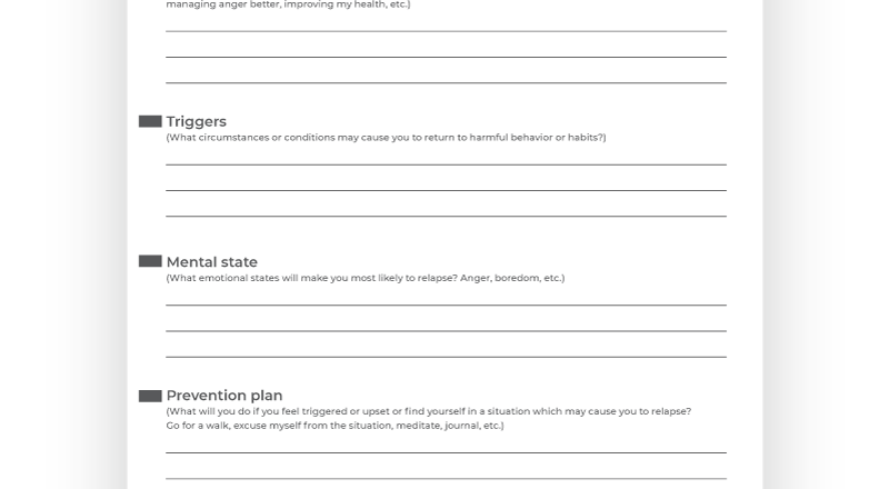Relapse Prevention Plan Template