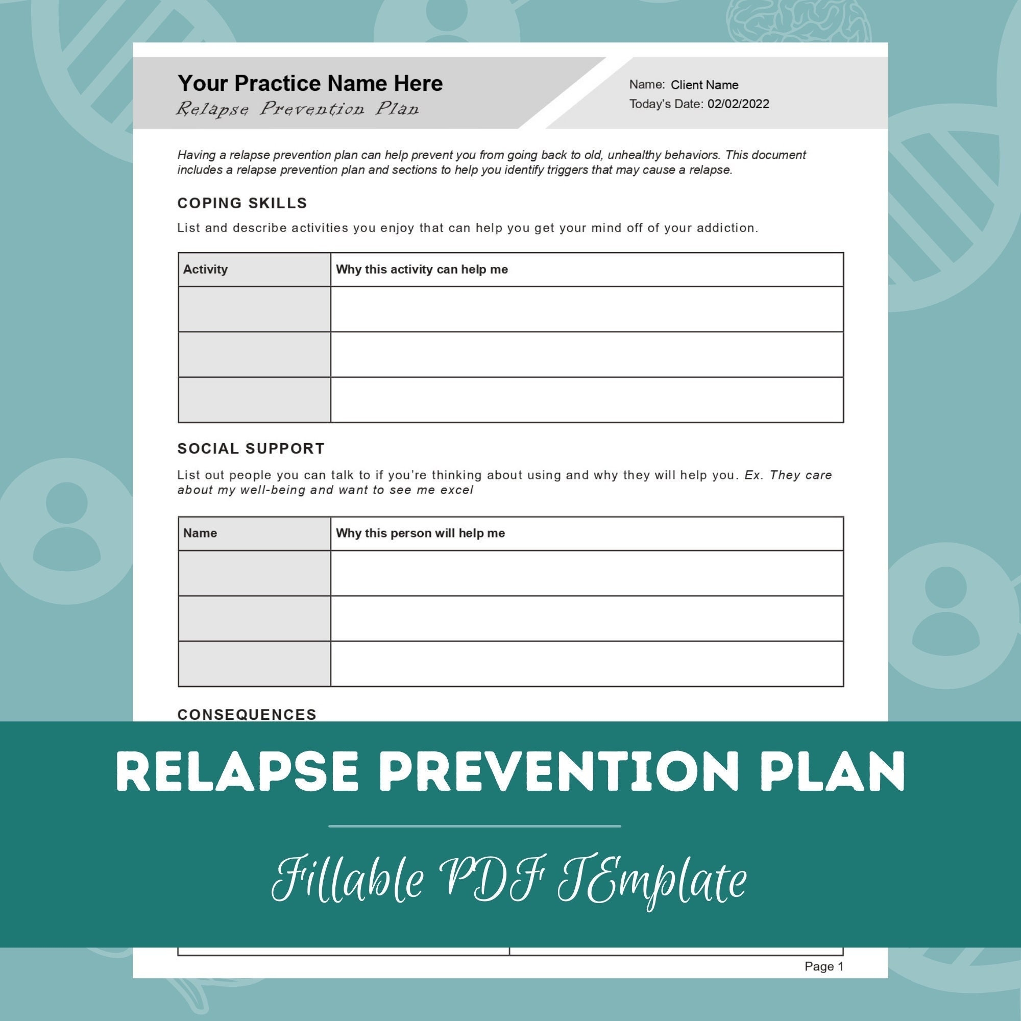 Relapse Prevention Plan Worksheet Editable Fillable PDF For Counselors Psychologists Psychiatrists Social Workers Therapists Etsy Denmark