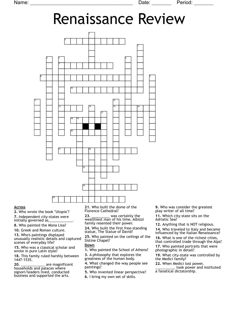 Renaissance Review Crossword WordMint