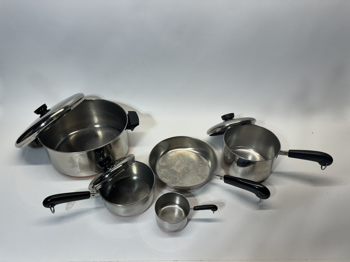Revere Ware Copper Bottom Stainless Steel 8 Piece Lot Stock Pot Sauce Pans Lids EBay