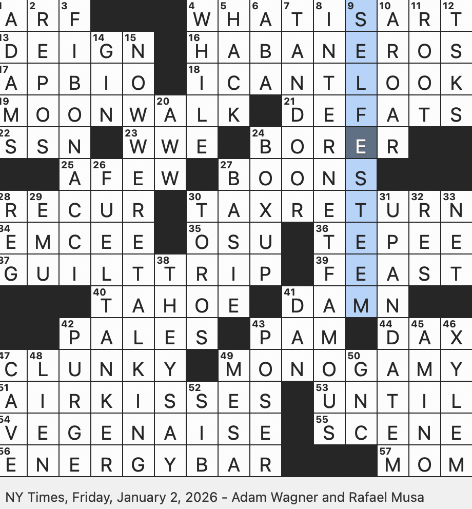 Rex Parker Does The NYT Crossword Puzzle Havanese Greeting FRI 1 2 26 German Stock Market Index Night Of Lawlessness In A Long running Horror Franchise Attraction On The Western Side