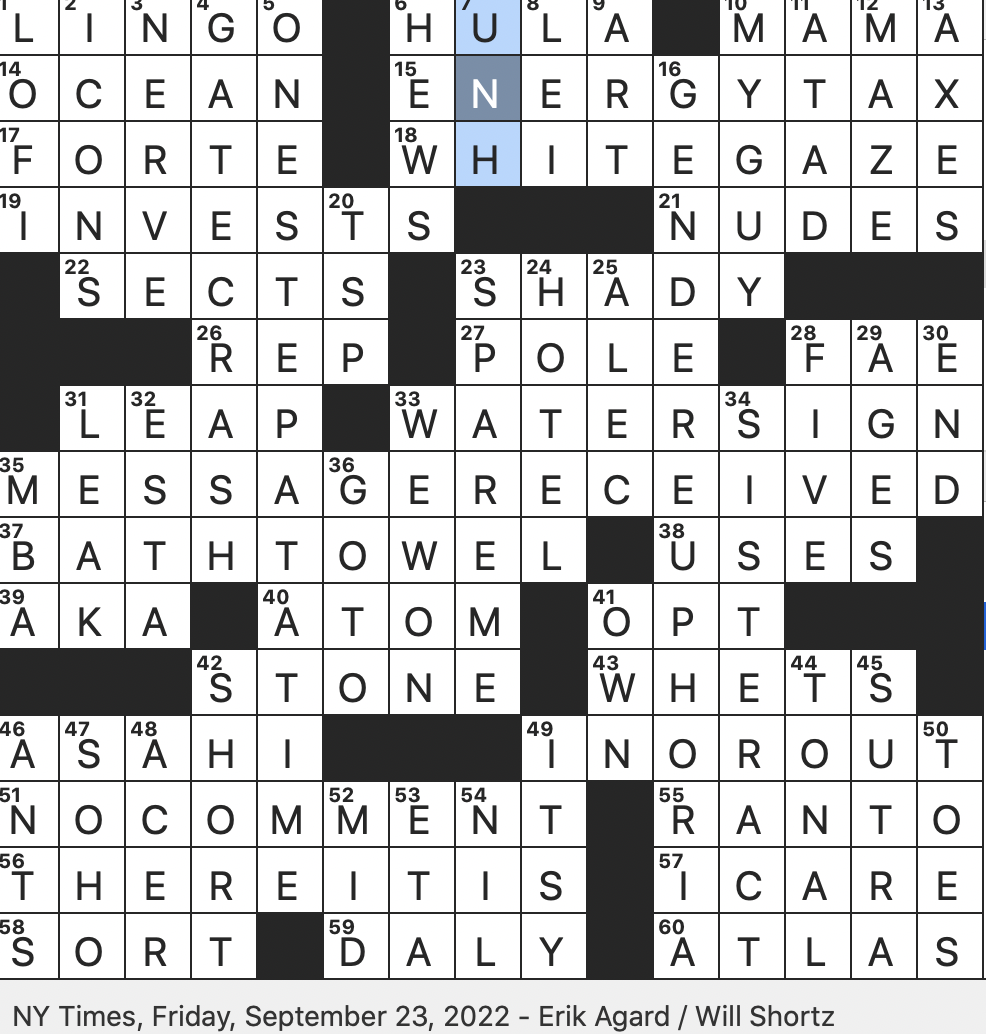 Rex Parker Does The NYT Crossword Puzzle Joy That Might Come From Being Aligned In One s Body FRI 9 23 22 Setting For Life Of Pi Limbo Prerequisite It s Often