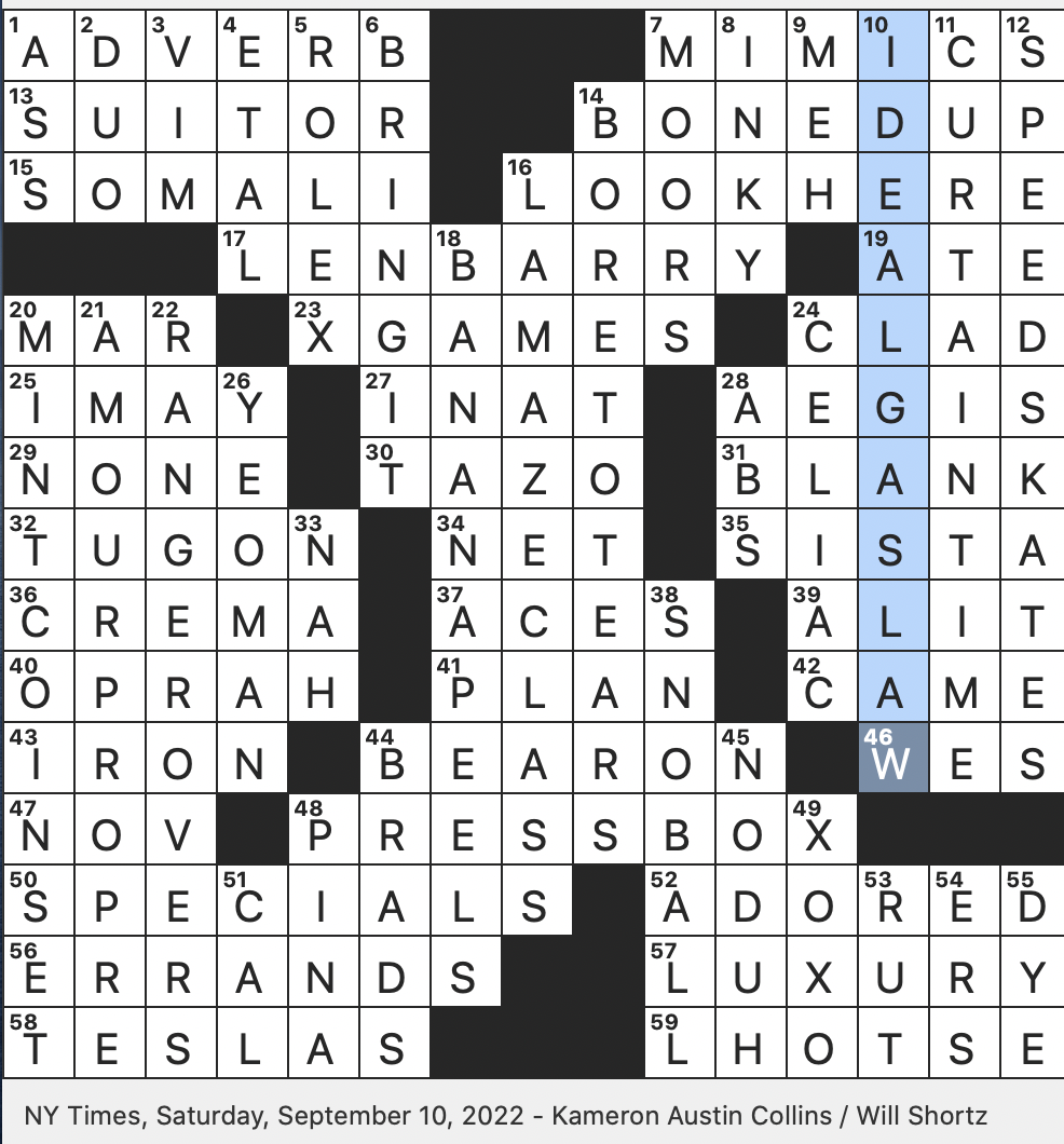Rex Parker Does The NYT Crossword Puzzle Self esteem From The French SAT 9 10 22 Jukebox Crooner With The 1965 Hit 1 2 3 Blues Singer Monica Parker Co host Of 1970s Program People Are Talking