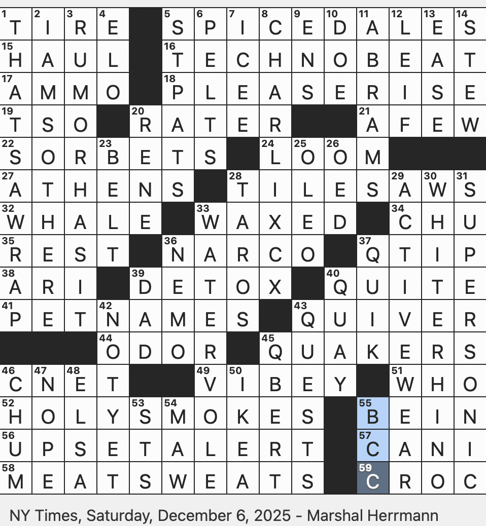 Rex Parker Does The NYT Crossword Puzzle Side Effect After A BBQ Meal Informally SAT 12 6 25 Having A Good Aura In Slang Classic Arcade Game With A Pyramid 