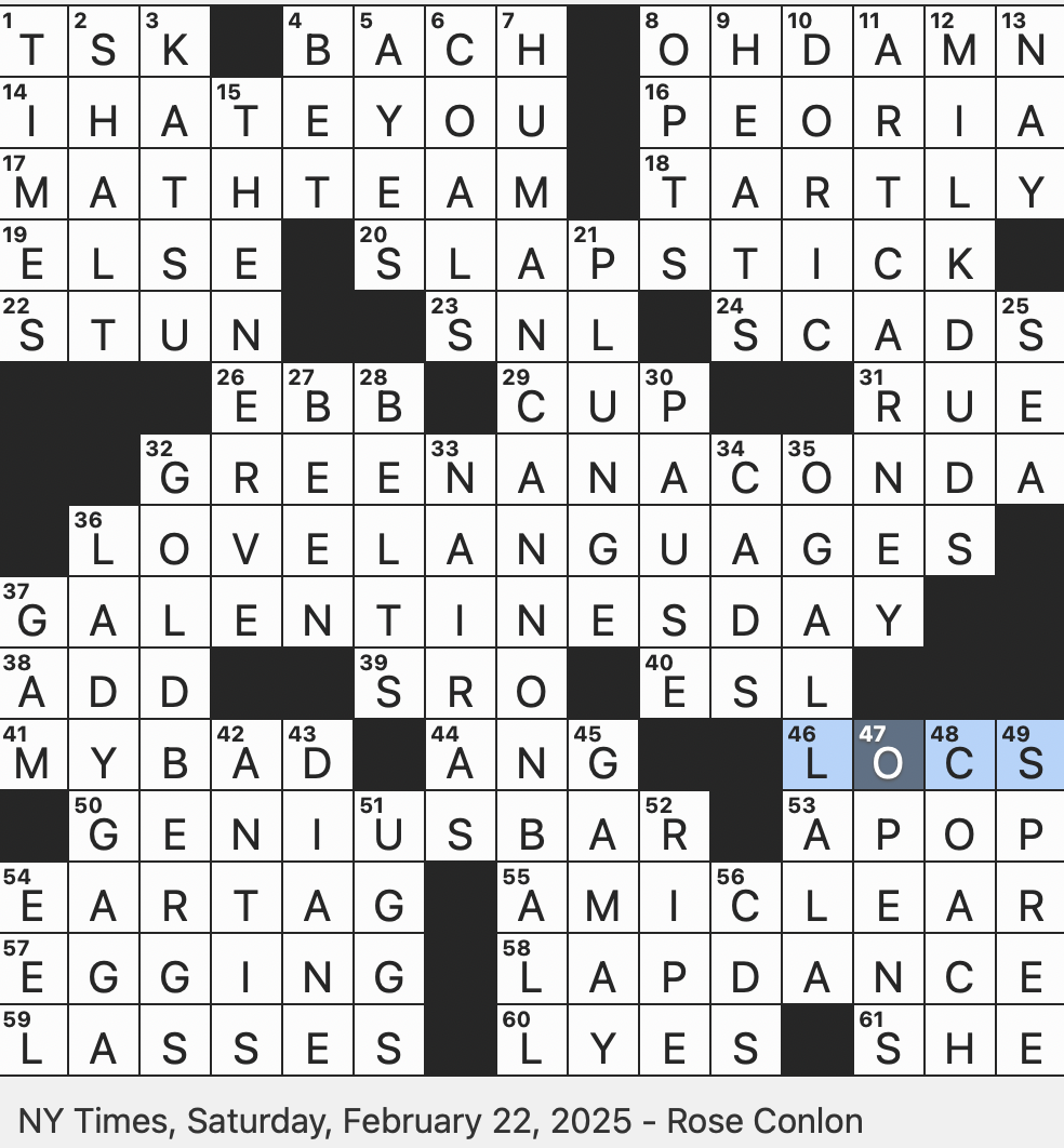 Rex Parker Does The NYT Crossword Puzzle Utterance That s Usually Made In Pairs SAT 2 22 25 Club Purchase That Comes With Rules Of Etiquette Protective Hairstyle Familiarly Loire Valley