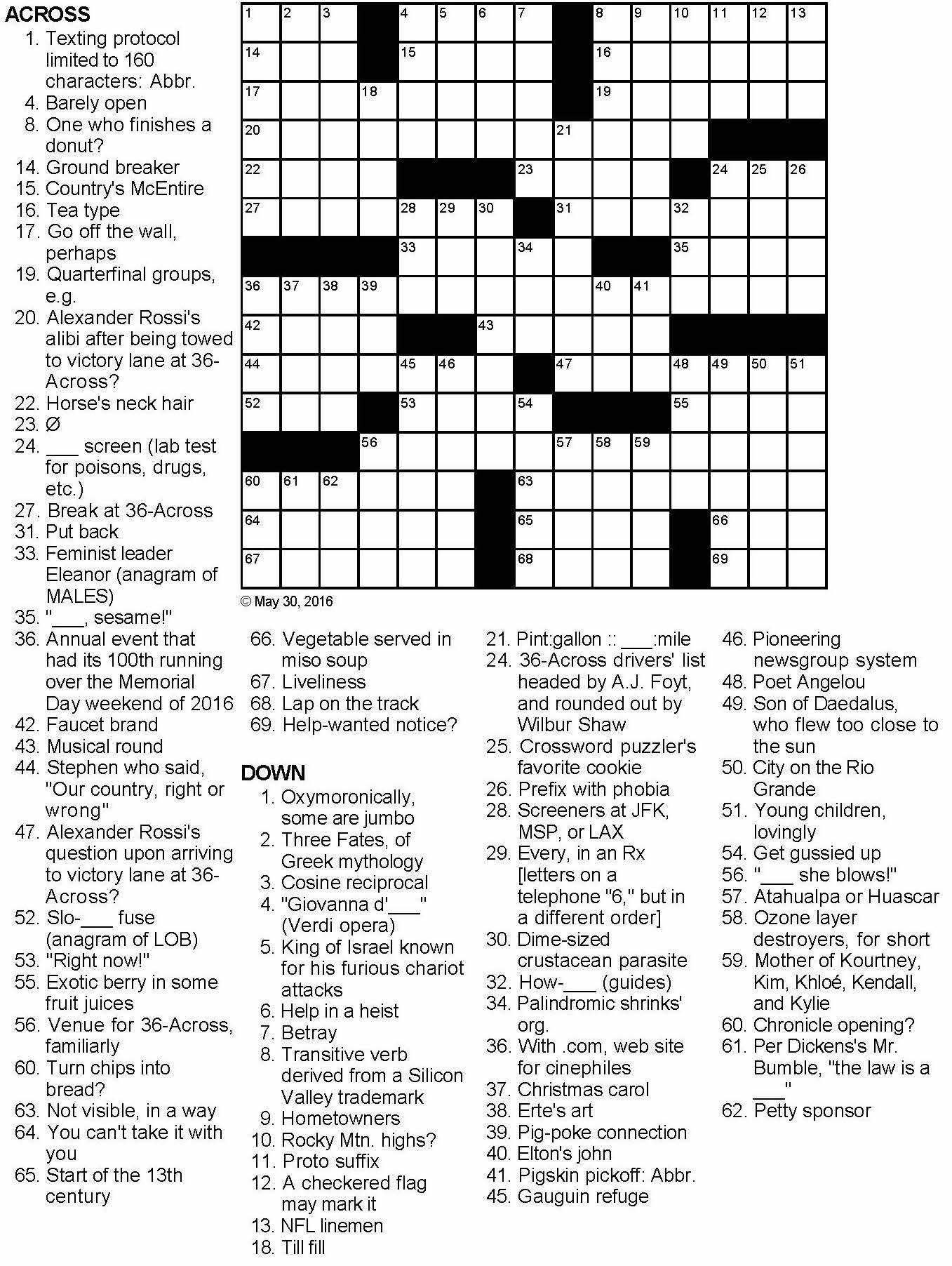 Rookie Rossi Crossword Puzzle Rookie Rossi Crossword Puzzle