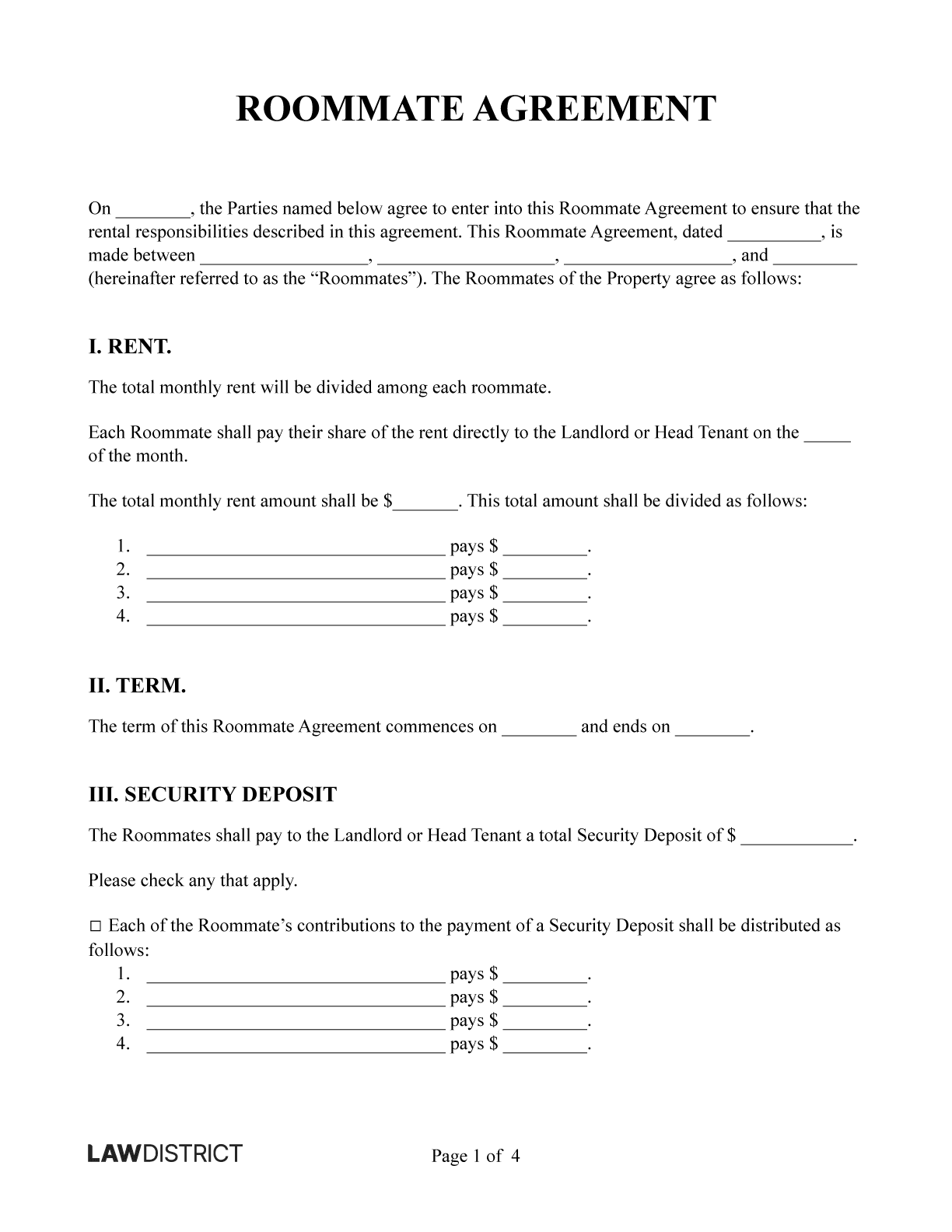 template 2 roommates expenses printable pdf