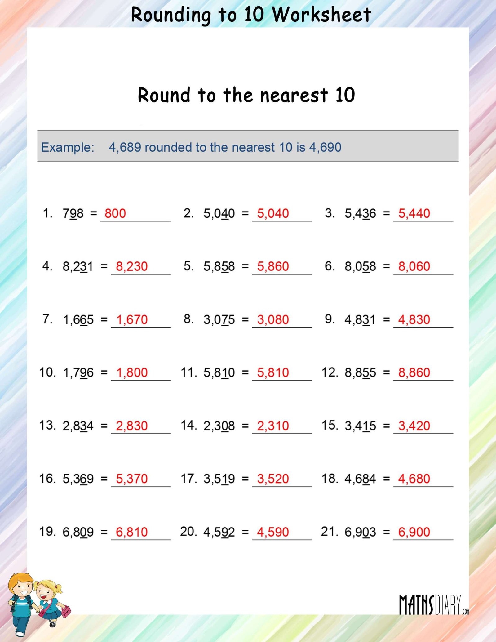 rounding to the nearest ten worksheet