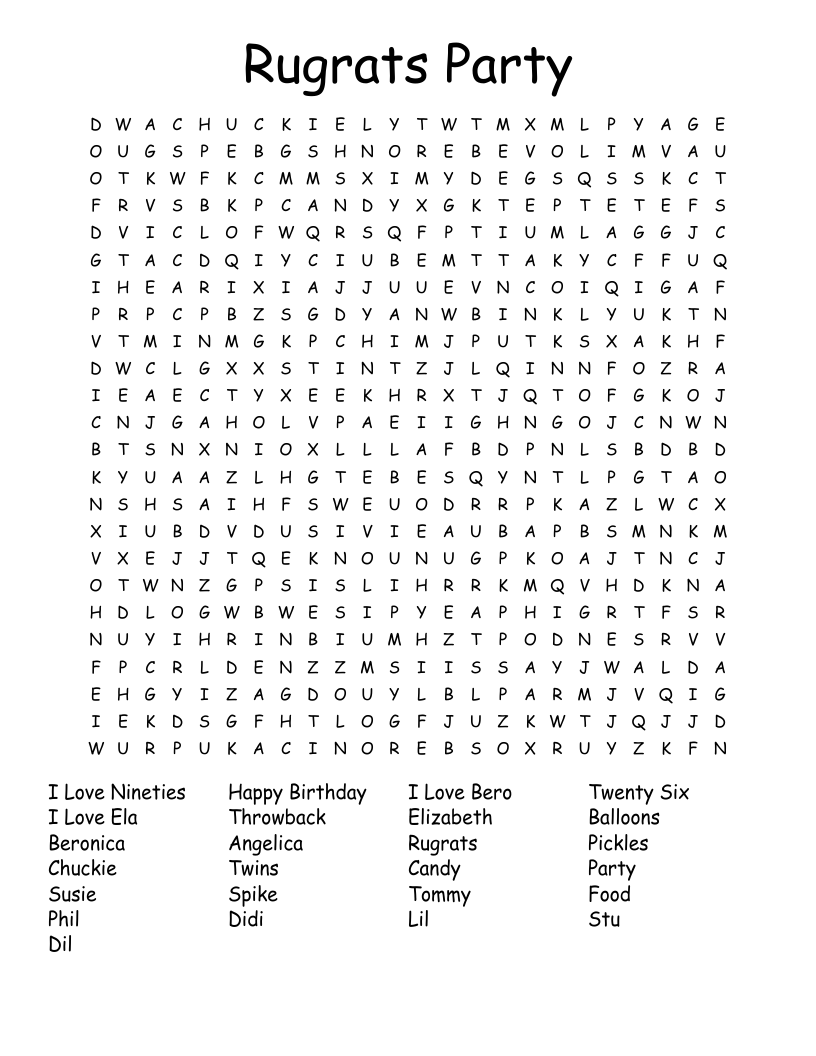 Rugrats Party Word Search WordMint