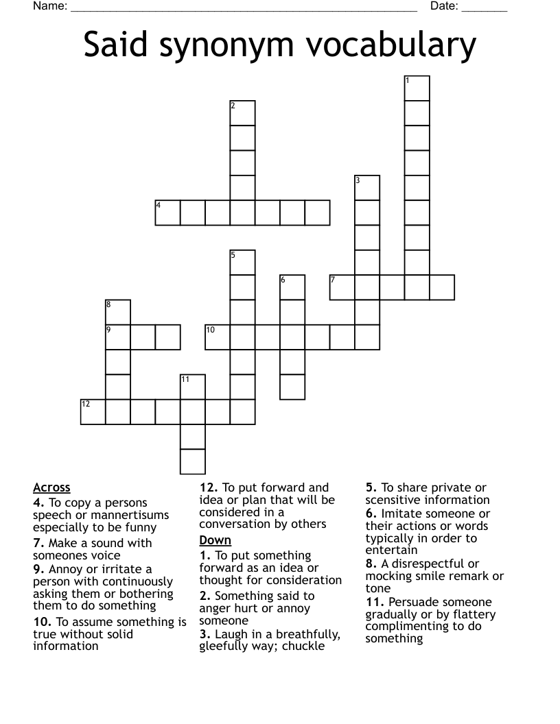 Said Synonym Vocabulary Crossword WordMint Said Synonym Vocabulary Crossword WordMint