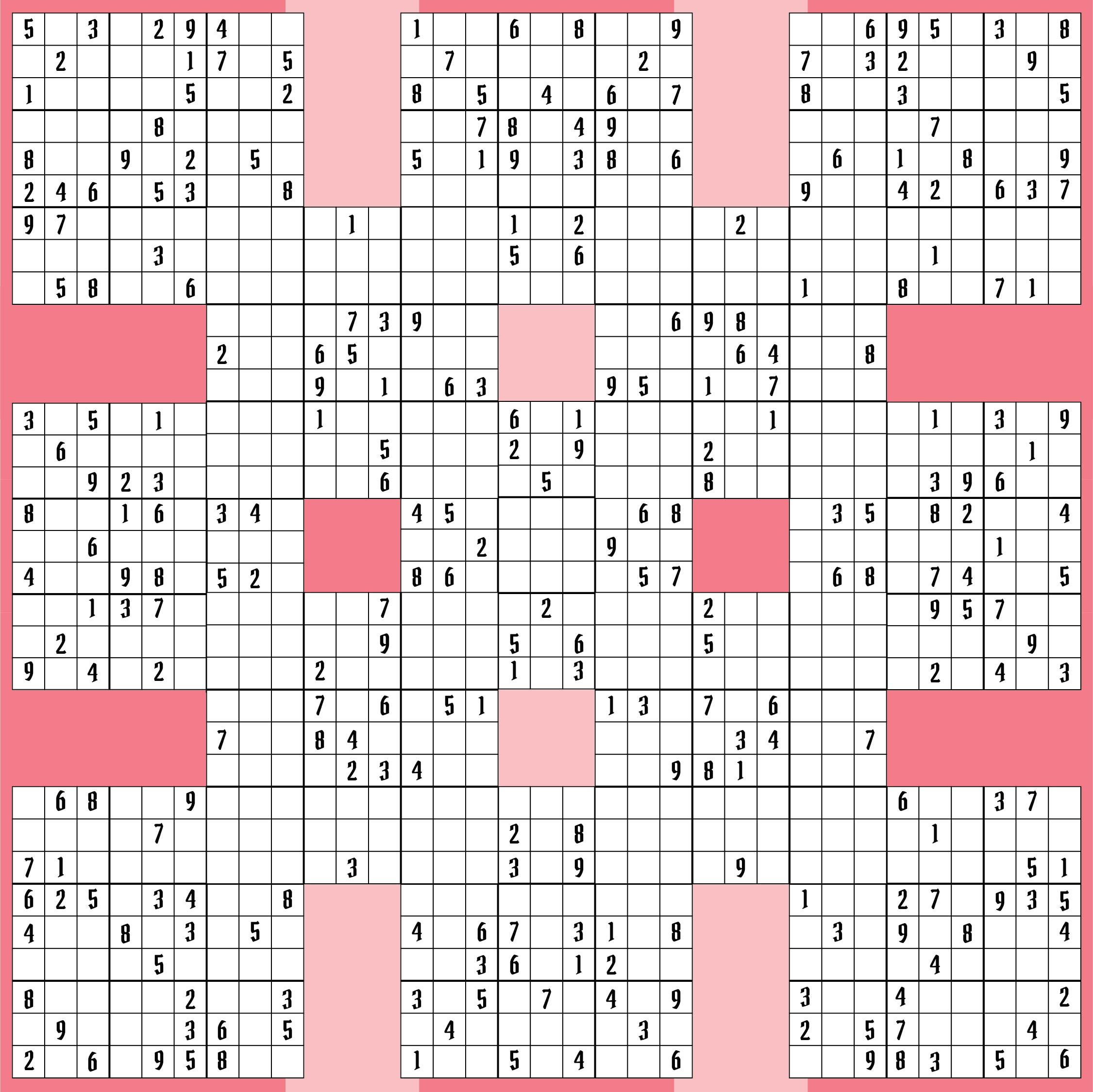 Samurai Sudoku Grid 10 Free PDF Printables Printablee Samurai Sudoku Grid 10 Free PDF Printables Printablee