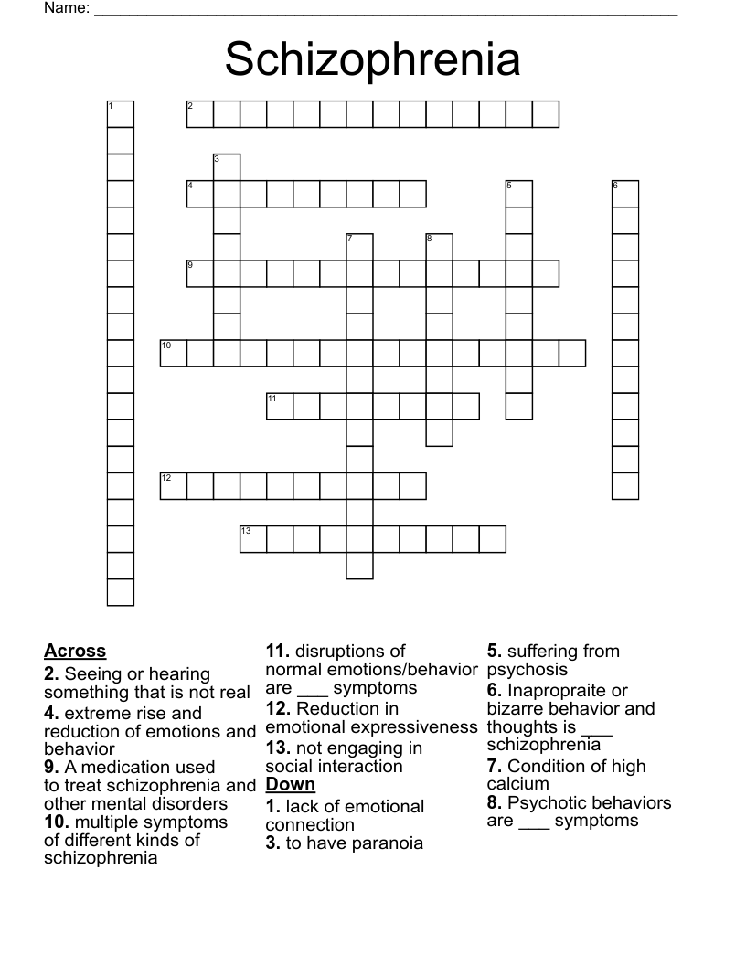 Schizophrenia Crossword WordMint