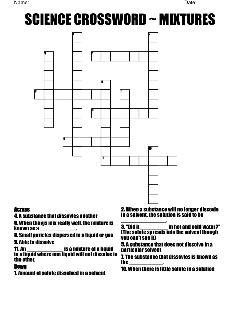 SCIENCE CROSSWORD MIXTURES WordMint SCIENCE CROSSWORD MIXTURES WordMint