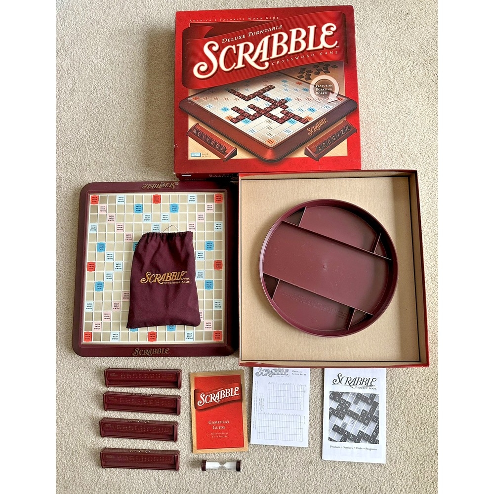 Scrabble Deluxe Edition Crossword Turntable Game With Wood Tiles Complete C Scrabble Deluxe Edition Crossword Turntable Game With Wood Tiles Complete C