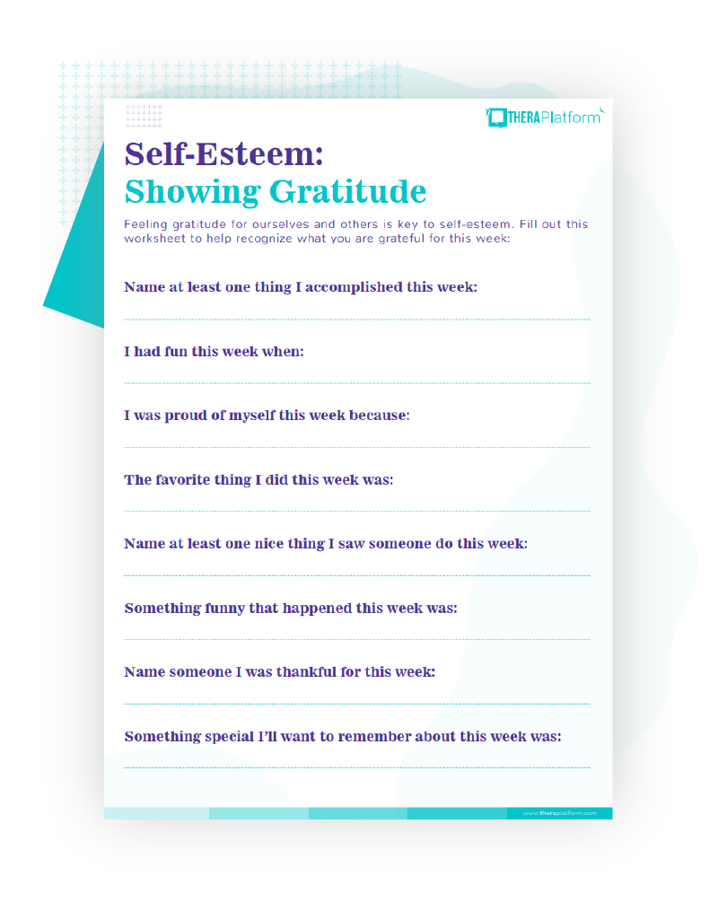 Self esteem Showing Gratitude Worksheet Self esteem Showing Gratitude Worksheet