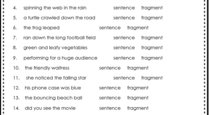 Sentence Or Fragment Worksheet