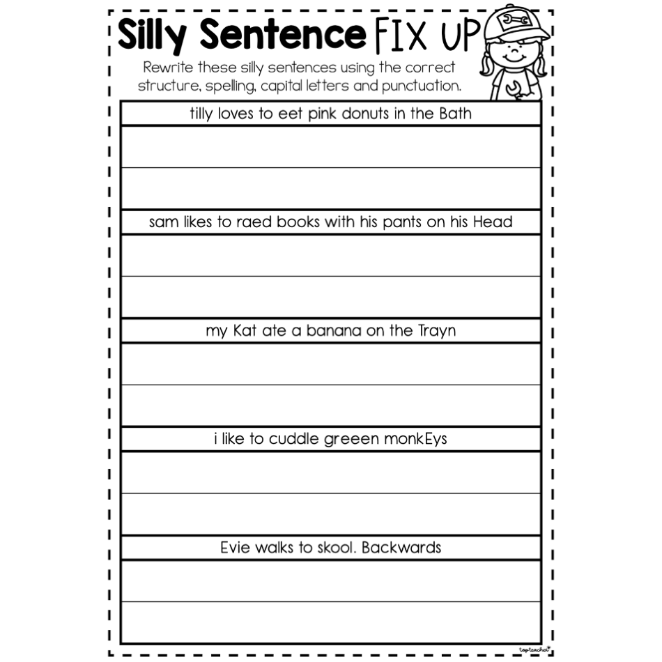 Silly Sentence Fix Up Top Teacher Silly Sentence Fix Up Top Teacher