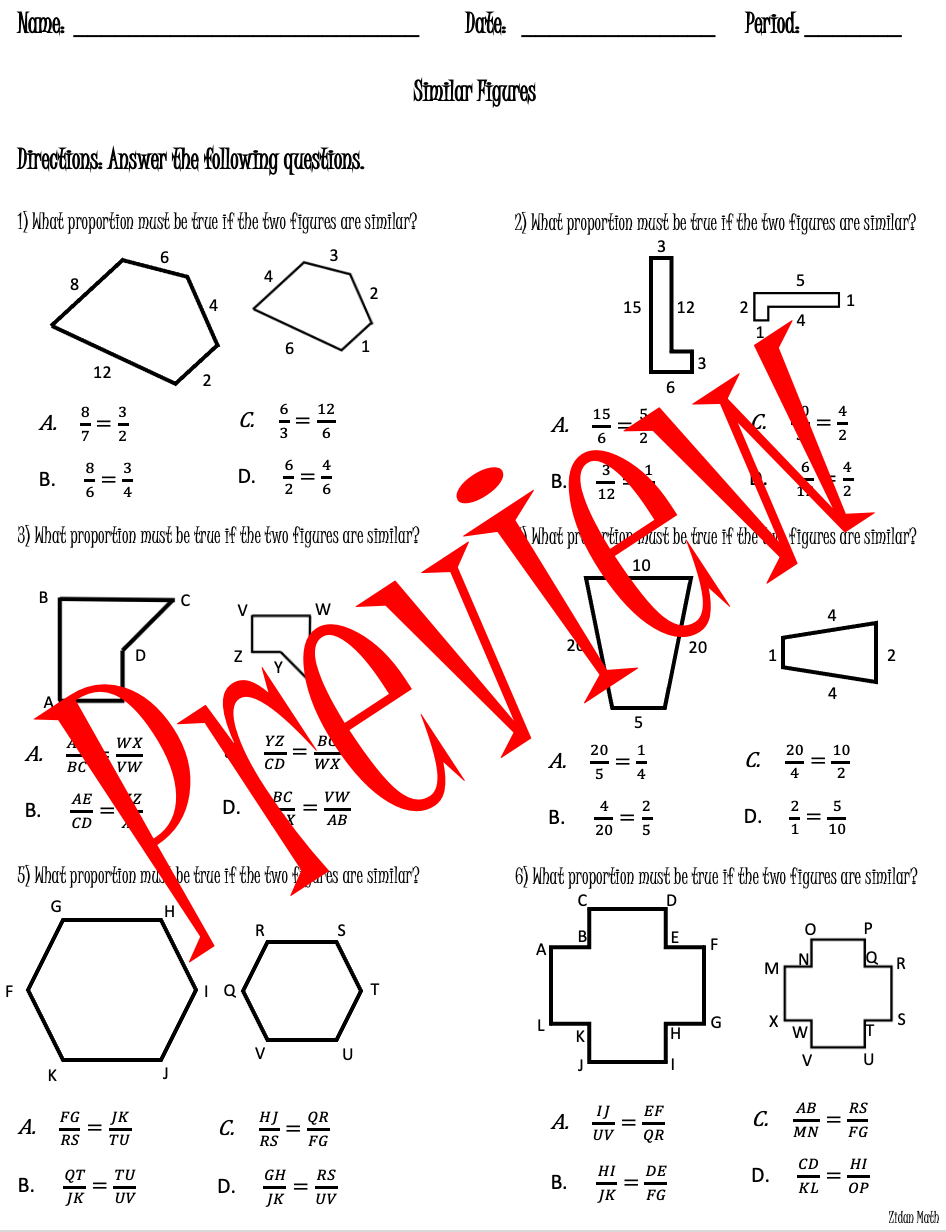 similar figures worksheet similar figures worksheet
