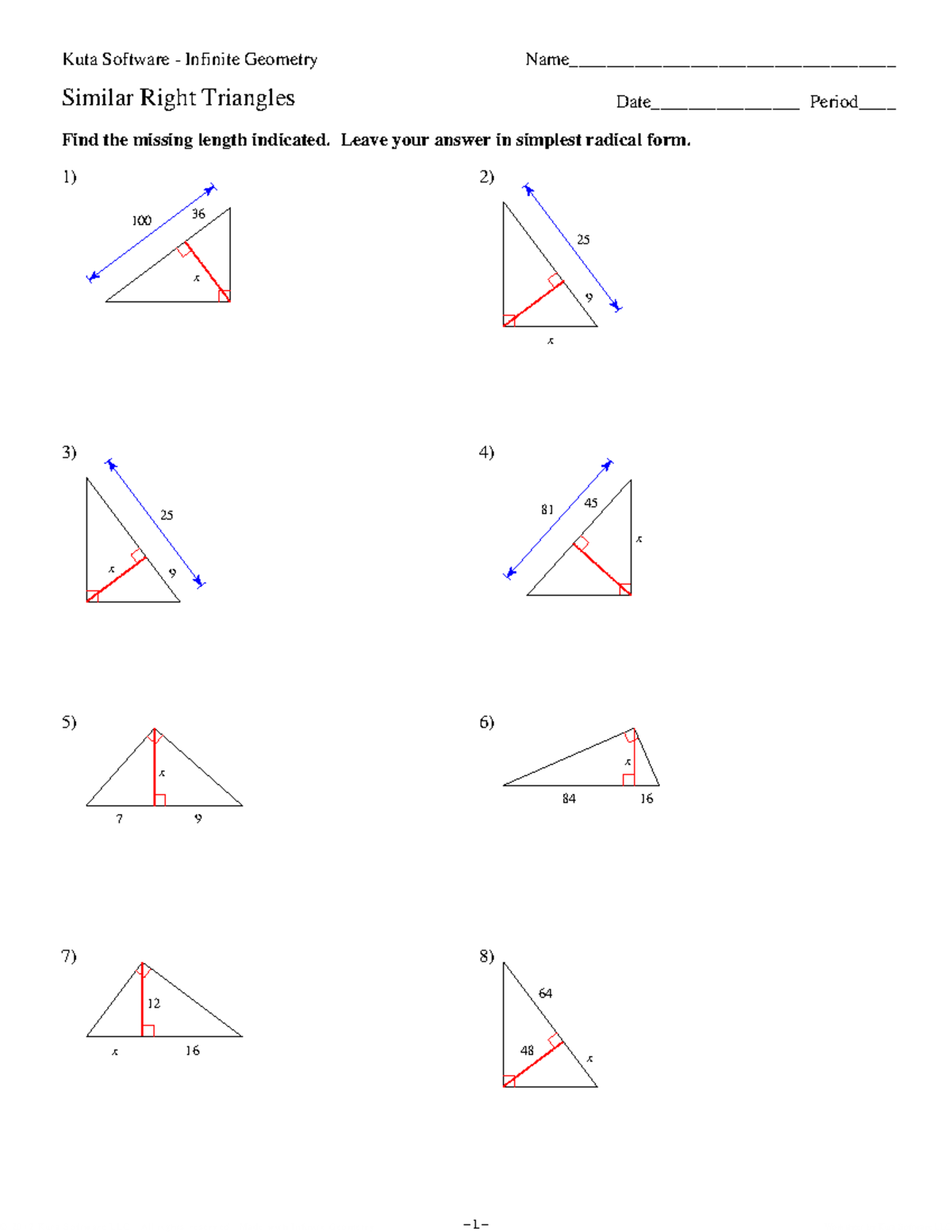 Similar Right Triangles Worksheet Kuta Software S C 2 Studocu