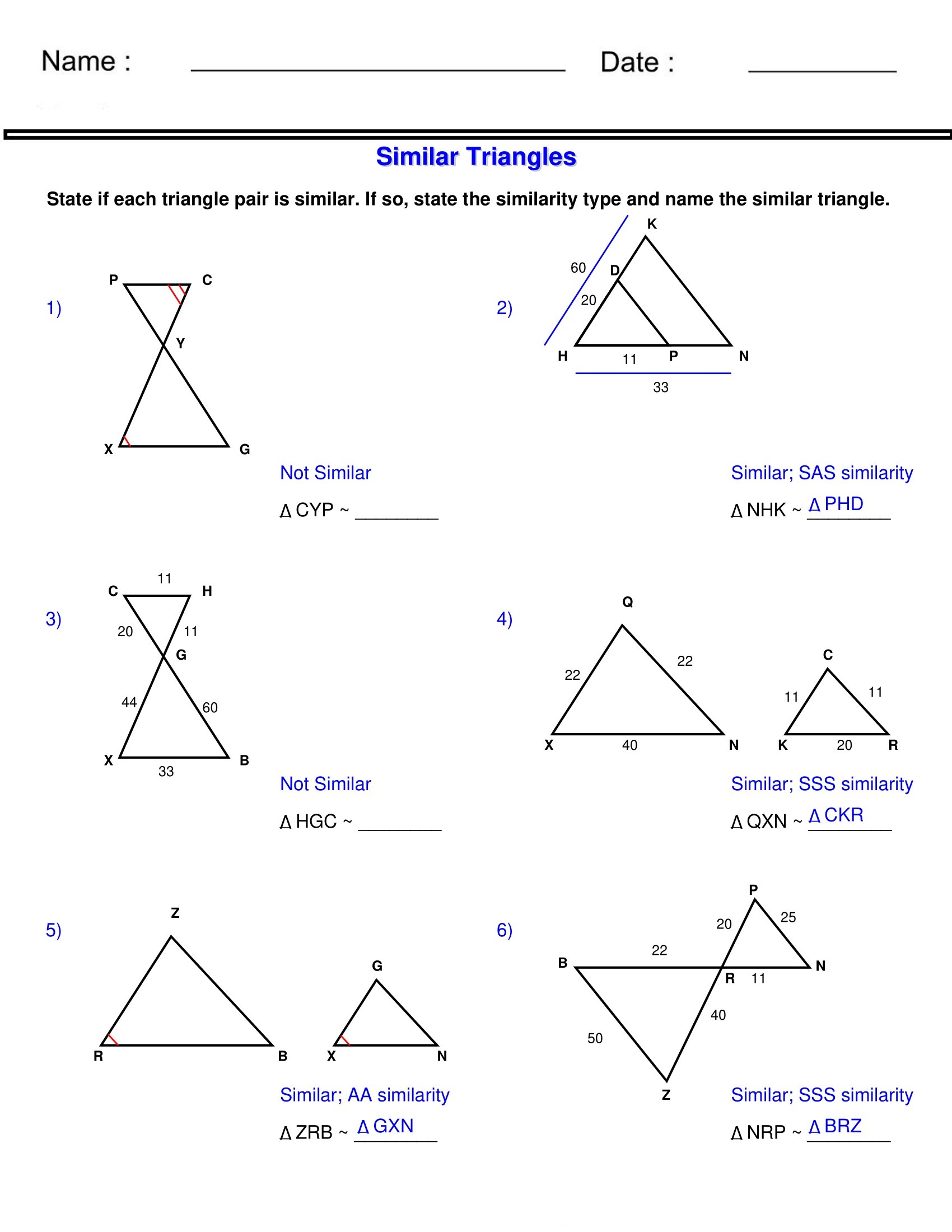 Similar Triangles Worksheets state The Similarity Type Similarity Worksheets Made By Teachers