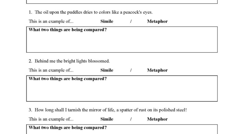 Simile And Metaphor Worksheets Ereading Worksheets