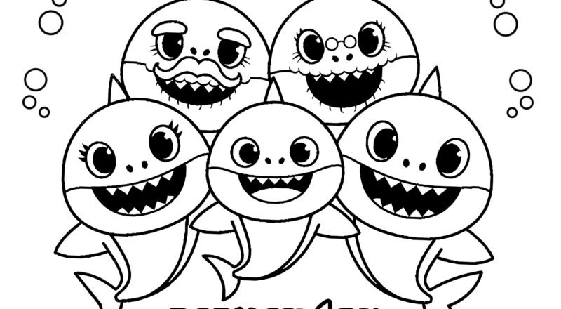Simple Coloring Page Of The Baby Shark Family Baby Shark Coloring Pages