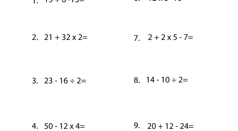 Simple Order Of Operations Worksheet Worksheets Worksheets