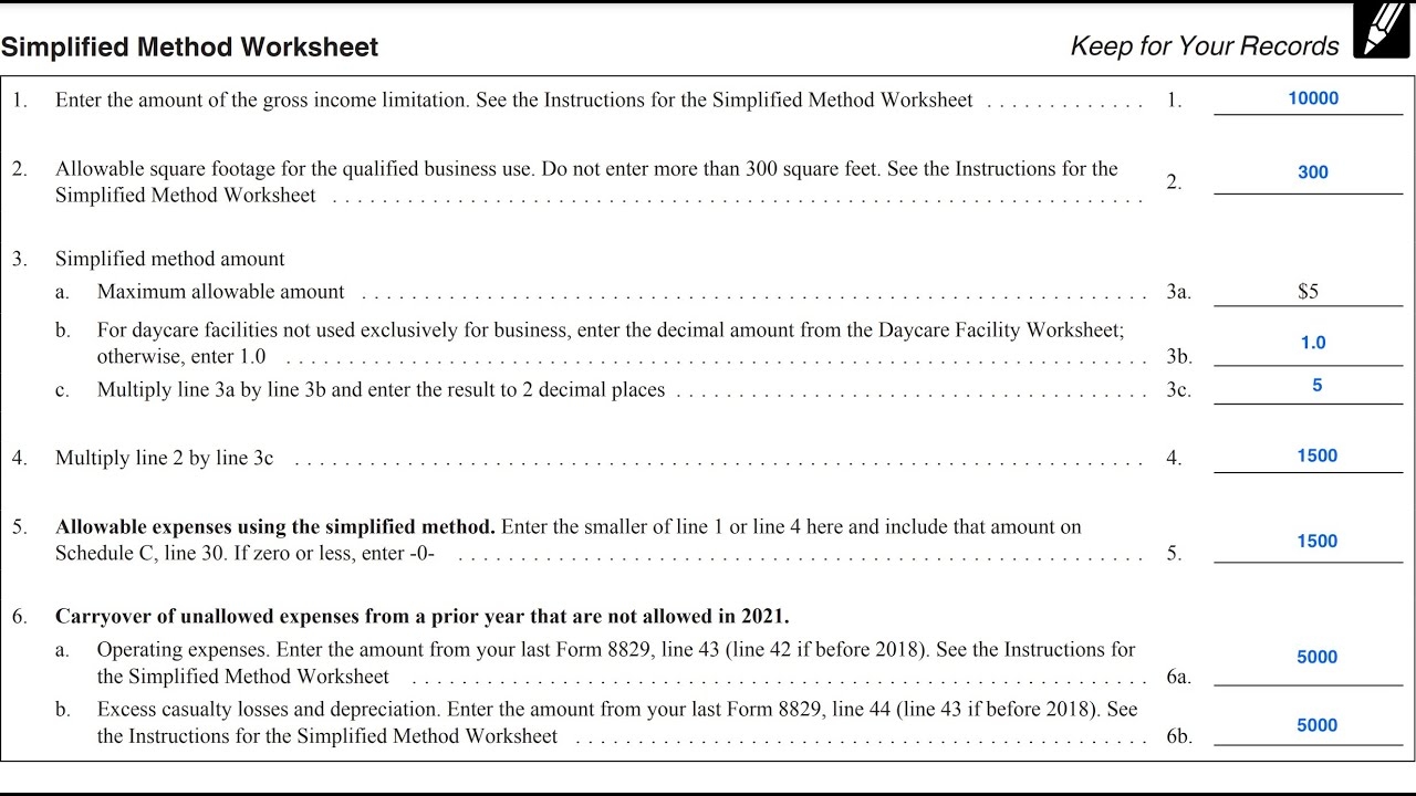 Simplified Method Worksheet For Determining Business Use Of Your Home IRS Schedule C YouTube