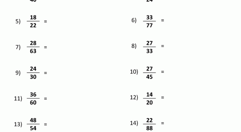 Simplifying Fractions Worksheet