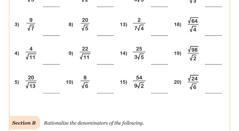 Simplifying Radicals By Rationalizing Worksheet PDF Printable Algebra Worksheet Cazoom Math