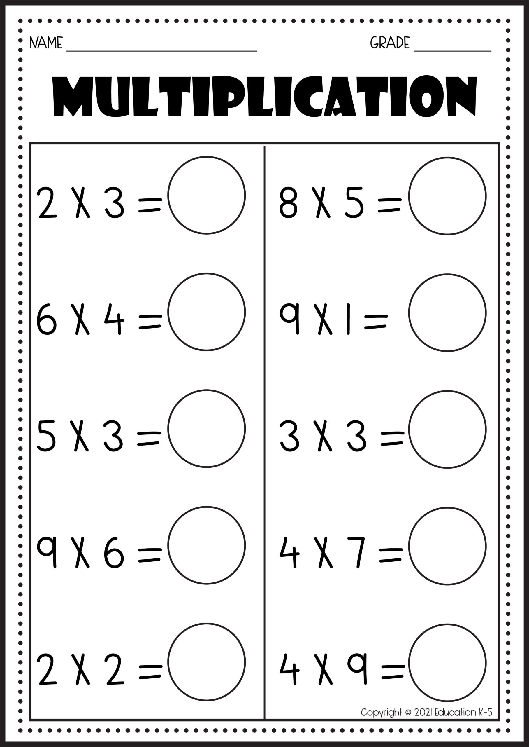 Single Digit Multiplication Worksheets