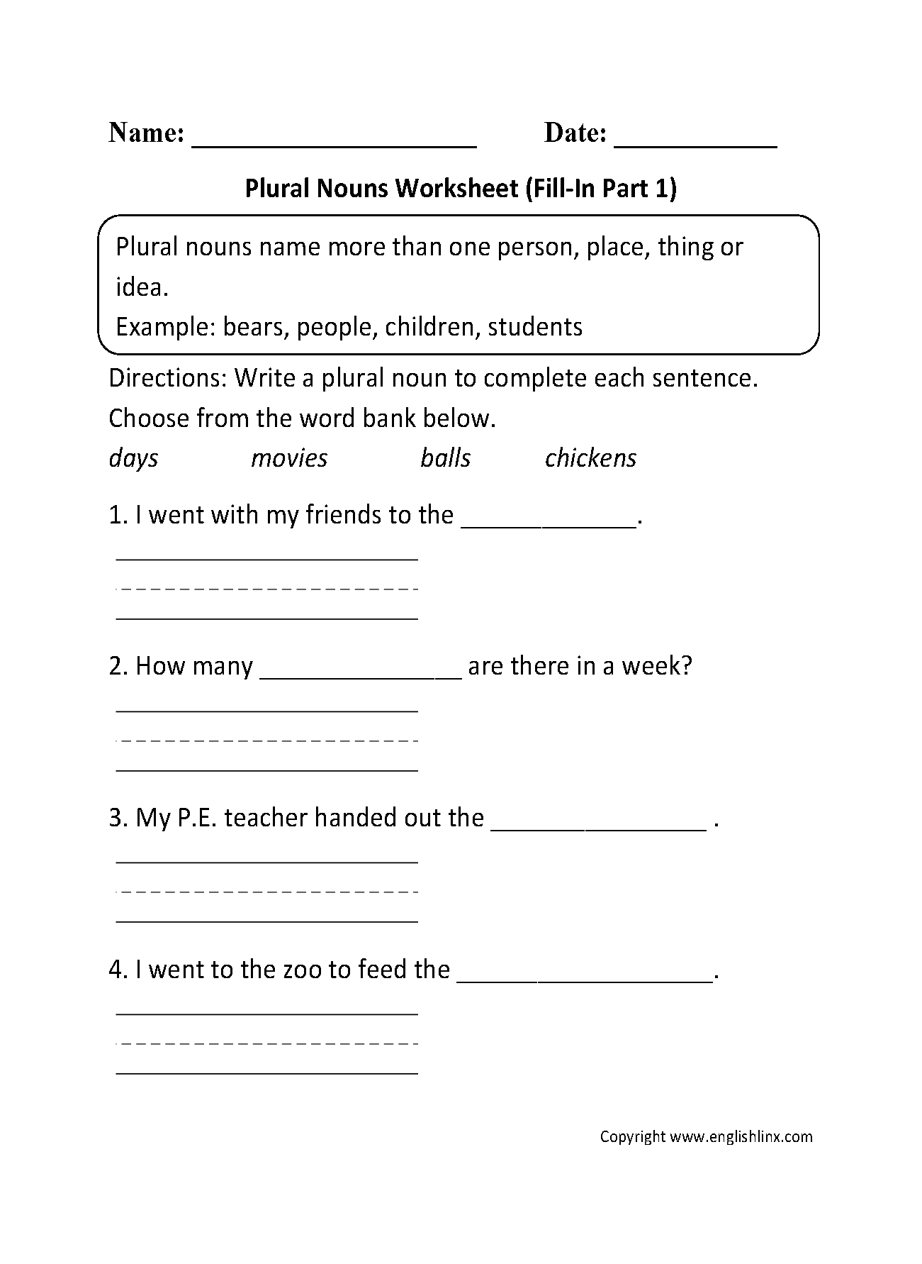 Singular And Plural Nouns Worksheets Fill In Plural Nouns Worksheet Part 1 Singular And Plural Nouns Worksheets Fill In Plural Nouns Worksheet Part 1
