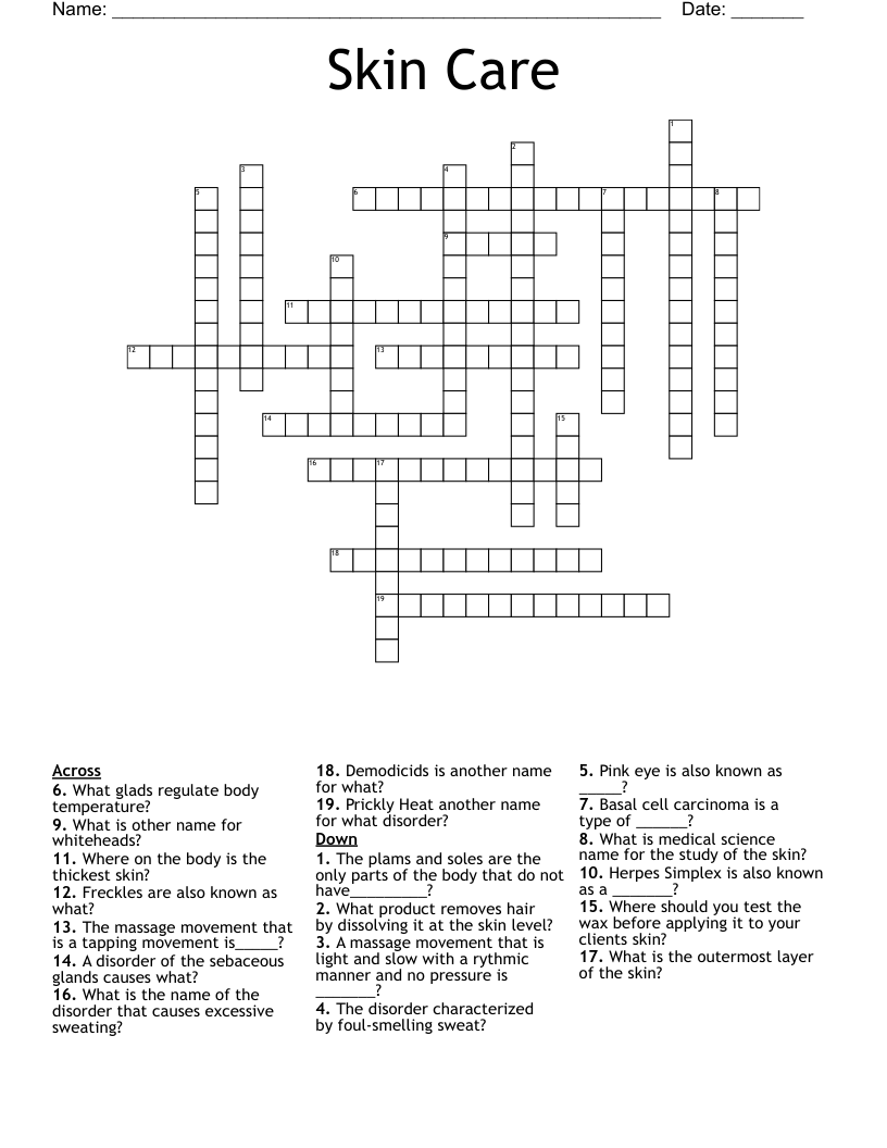 Skin Care Crossword WordMint