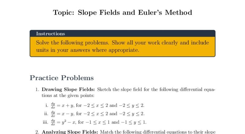 Slope Fields And Euler s Method AP Calculus BC Free Worksheet Practice Problems Mathaversity Tutors