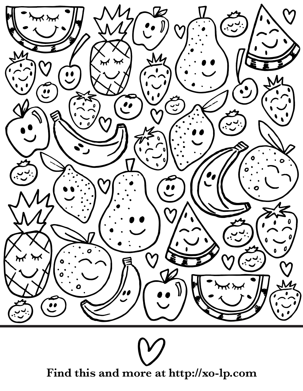 Smiling Fruit Coloring Page XO LP