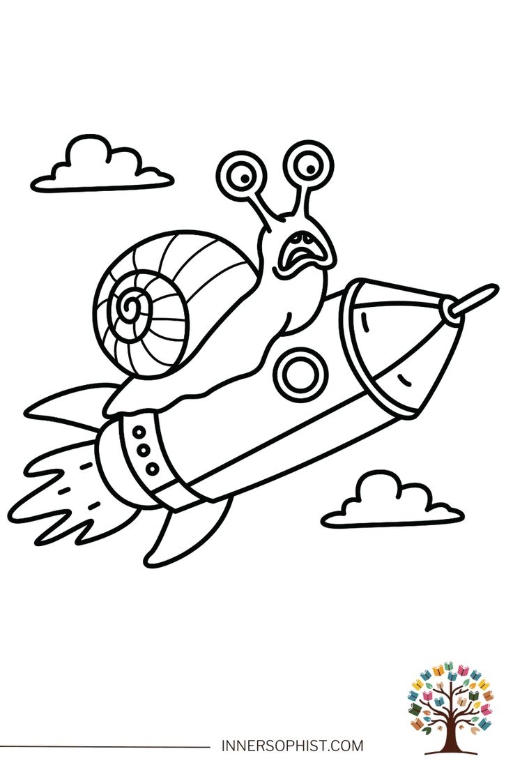 Snail On Rocket Free Coloring Page InnerSophist Snail On Rocket Free Coloring Page InnerSophist