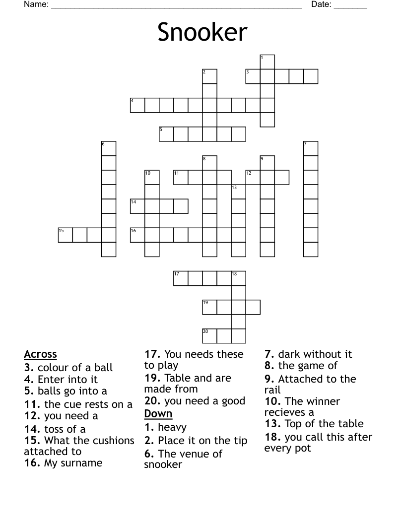 Snooker Word Search WordMint Snooker Word Search WordMint