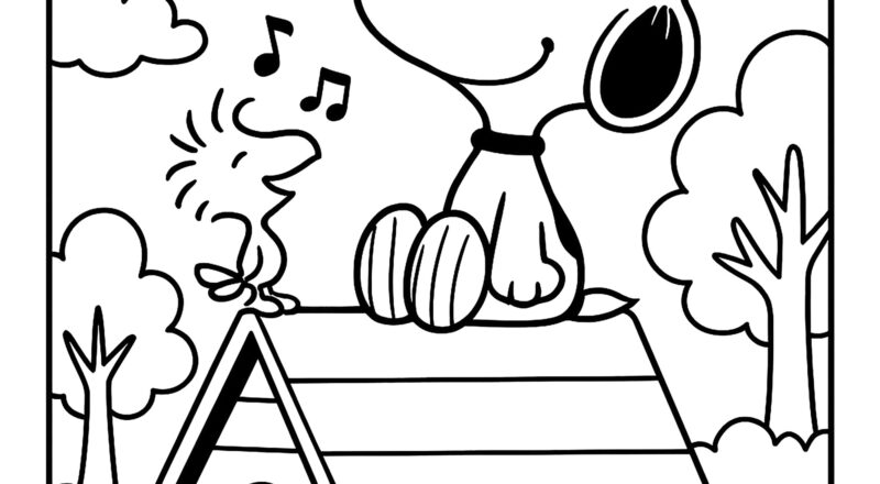 Snoopy On His Doghouse With His Friend Woodstock Snoopy Coloring Pages